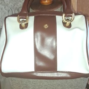 White and brown handbag